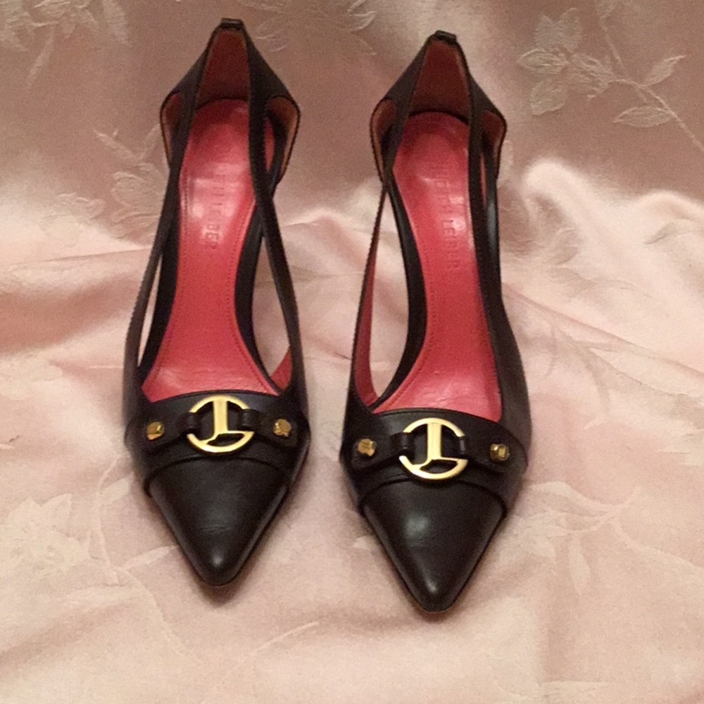 Judith Leiber Black and Gold Heels